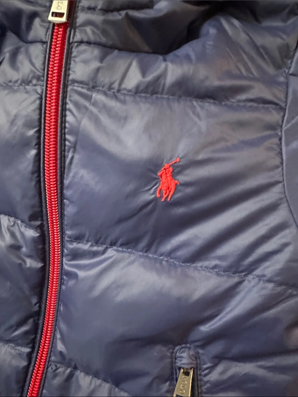 Ralph Lauren Navy Puffer Jacket with Red Accents EUC 18 months